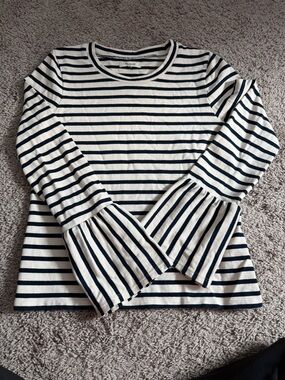 Madewell Navy & White Striped Bell-Sleeve Long Sleeve Top